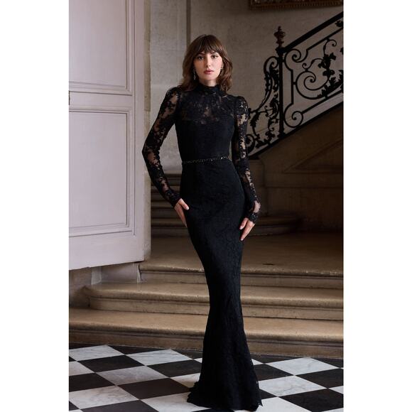 V.Chapman Womens The Jules Turtleneck Lace Maxi Dress Black Size 14 NWT - Picture 12 of 16